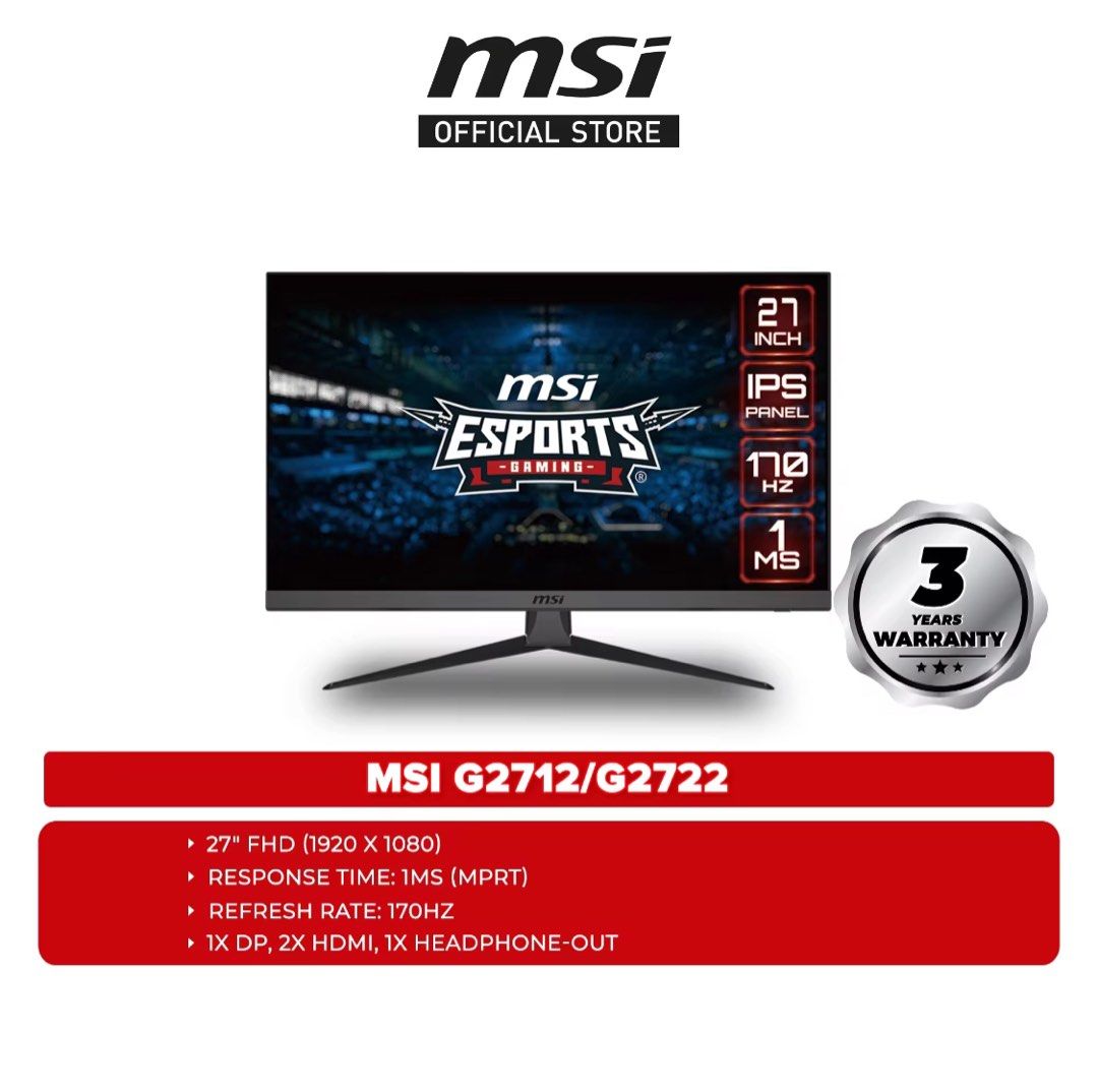 MSI Monitor Gamer 27, Full HD, Panel IPS, 170Hz(1ms), FreeSync Premium  (G2712)