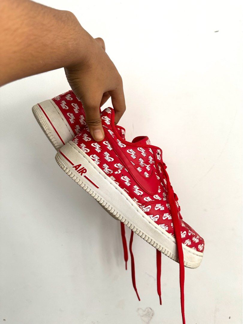 Nike air force 1 sales all over logo red