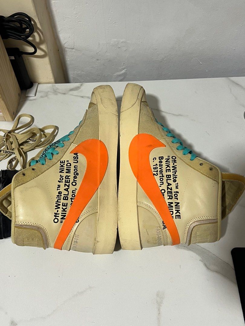 Nike Off-white Blazer All Hallows Eve (Category: Sneakers) located in Manila. Submitted by treborocin (Listing ID 1282566438, Image 3). Description: Nike Off White All Hallows Eve (AHE) Blazer No box, comes with orange and beige “shoelaces” shoelace replacement. Good condition, no sole separation. Size US 11, UK 10, EU 45.
