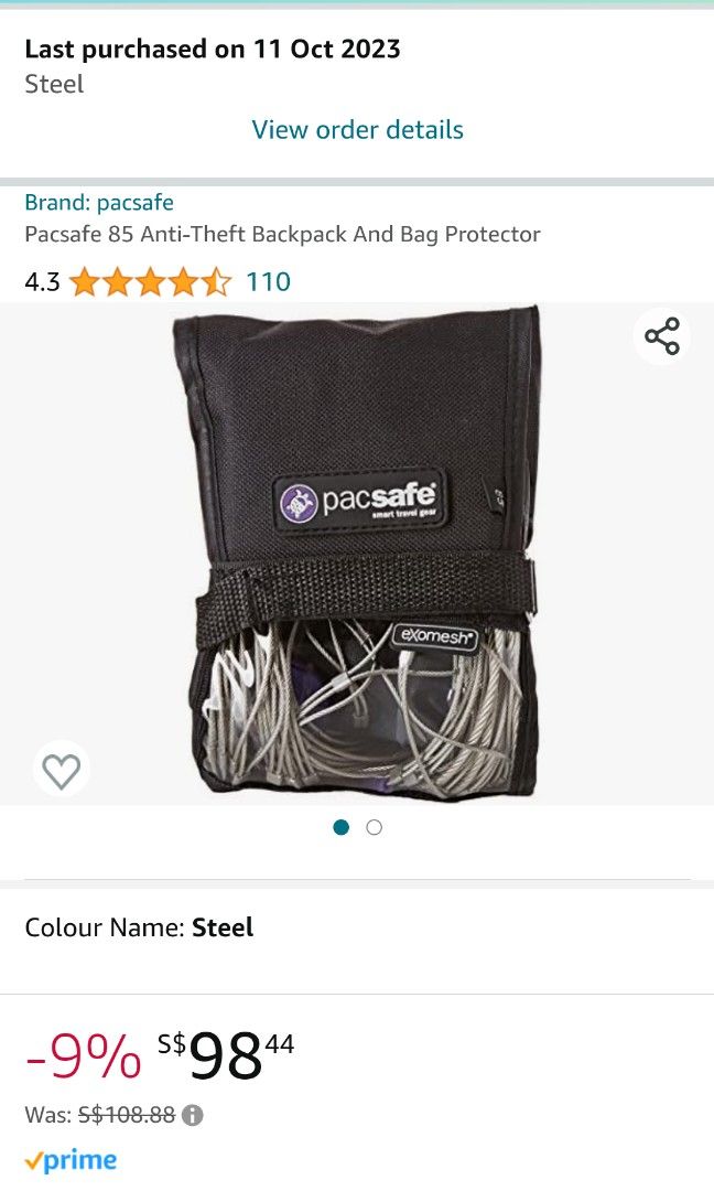 Unused Pacsafe 85l exomesh Anti theft backpack and bag protector