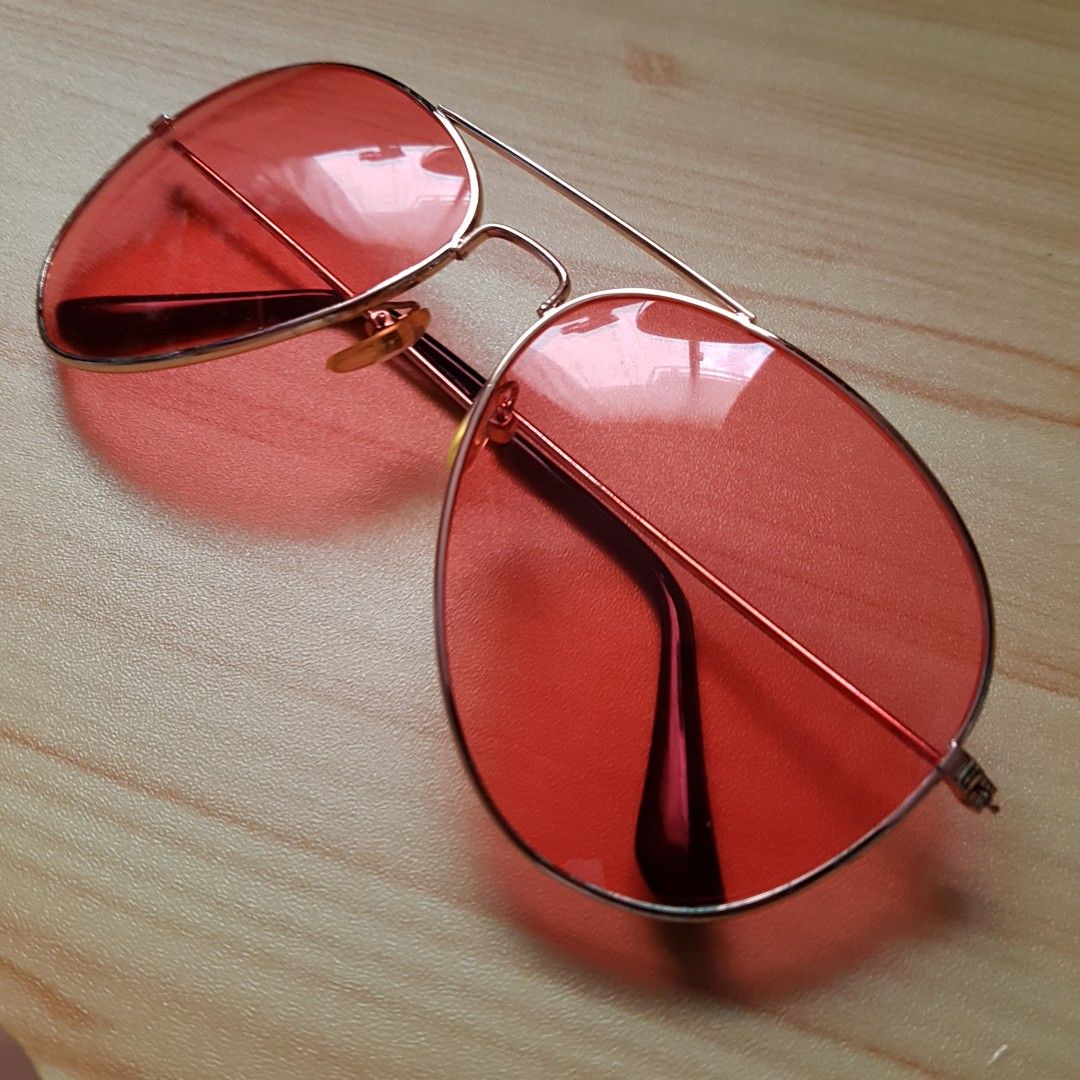 Oval Sunglasses Slim Metal Arms Color Tinted Flat Lens 51mm (Gold / Red) -  Walmart.com
