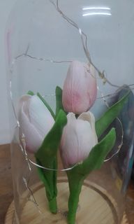 PINK Tulip Light Dome Desk Decor Valentines Gift ideas