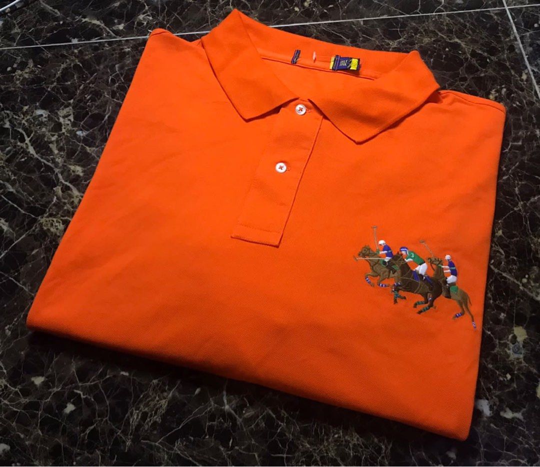 POLO RALPH LAUREN TRIPLE PONY ORANGE COLLAR TSHIRT BIG SIZE 3XL