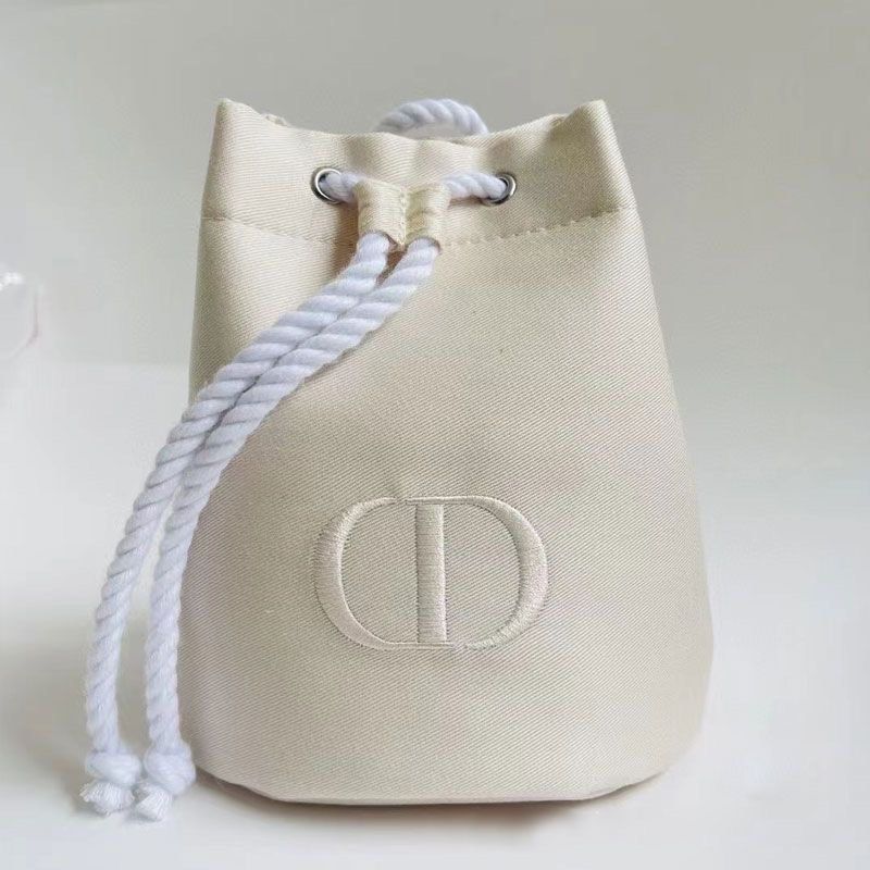 Pre order Dior cosmetic bag beige extra large capacity bucket bag storage bag counter gift 17cm 15cm