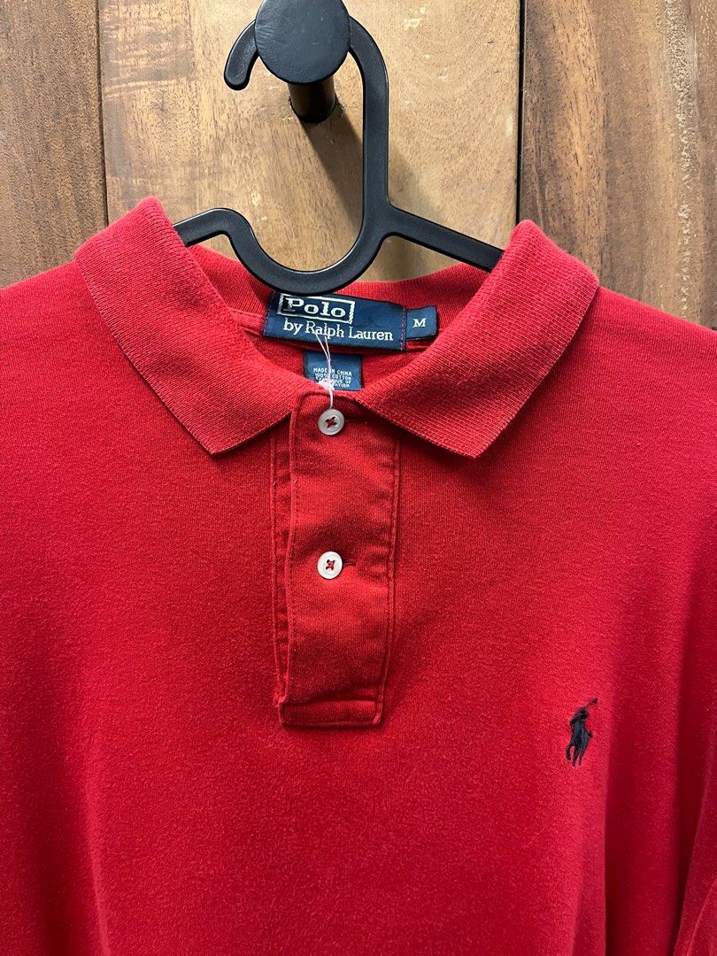Ralph Lauren Long Sleeve Polo Tee red Men s Fashion Tops Sets
