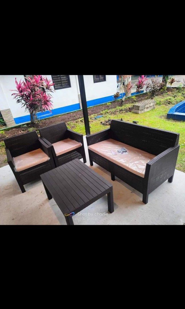 Rattan sala set jolly ⏰✔️ (Category: Sofas) located in Manila. Submitted by kellychz (Listing ID 1282401179, Image 2). Description: RATTAN SALA SET ✔️🫶 ✔️ brand new ✔️ on hand ✔️ plastic materials ✔️ indoor / outdoor use cod/ gcash.