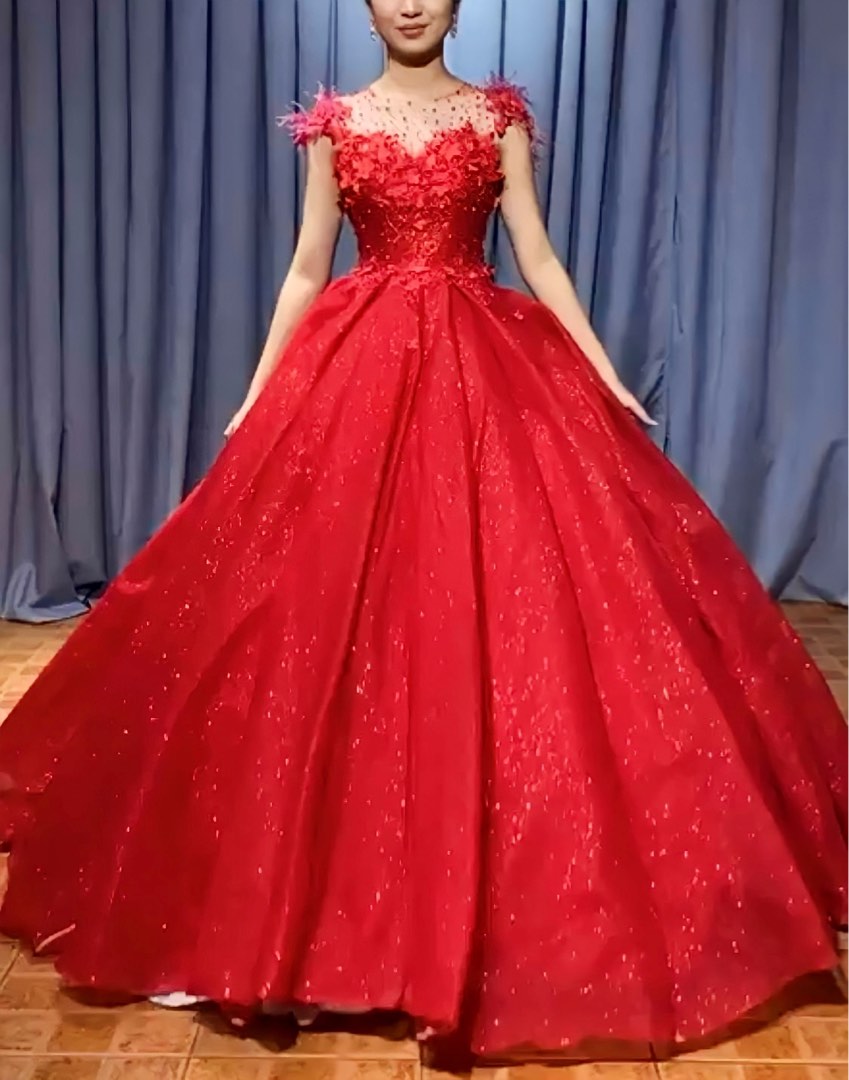 Sparkly Red Glitter Tulle Off The Shoulder A-line Prom Dresses, CP0821 –  clover sew