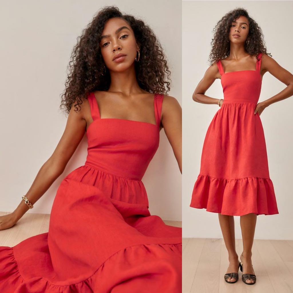 Reformation red midi dress new arrivals