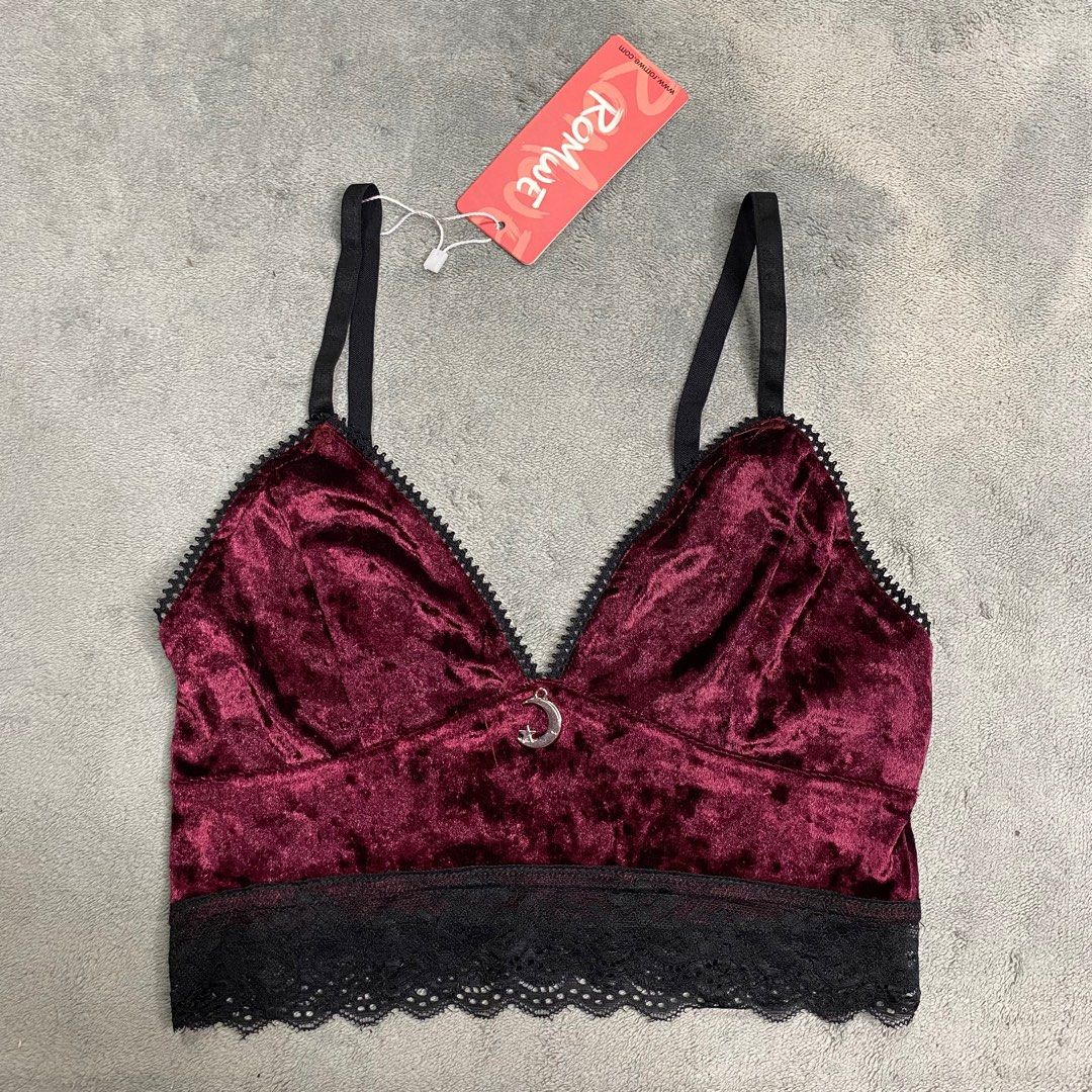 ROMWE MAROON LOUNGE PARTY CLUB INNER TOP VELVET CAMI BUSTIER CORSET STYLE  BRALETTE CAMI CROP TOP LACE PUNK GOTH VALENTINES TOP, Women's Fashion,  Tops, Sleeveless on Carousell