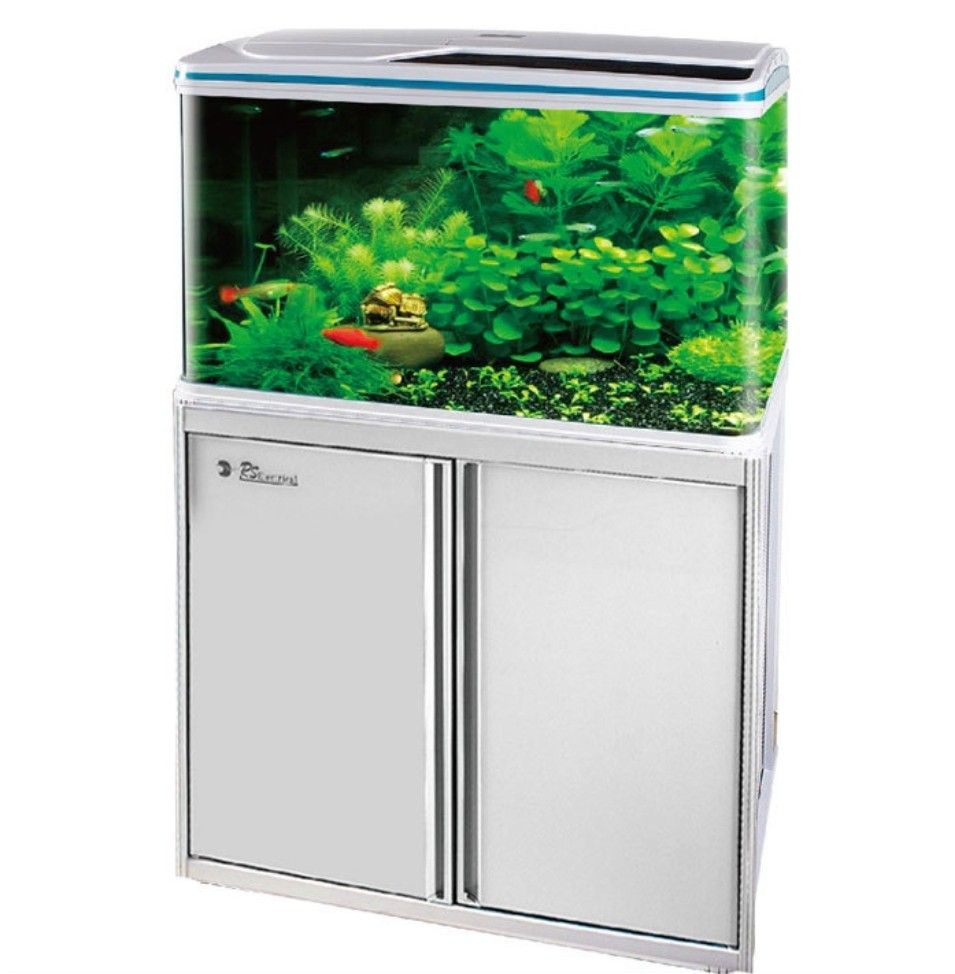 RS EF fish tank of size 1 80cm or 2 100cm c w top filter pump and led light. PVC Durable cabinet. Curve profile tank with temperature reading panel