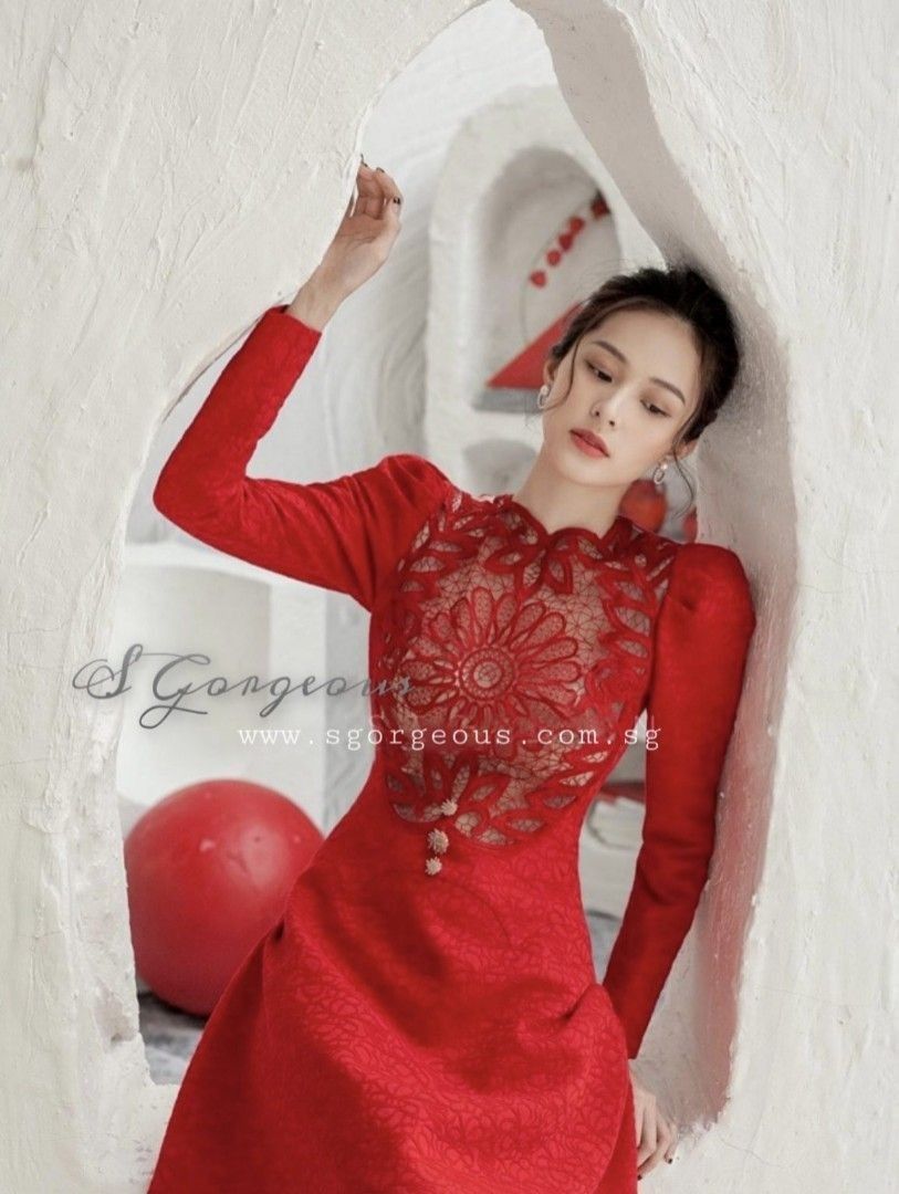 Long sleeve brocade dress online