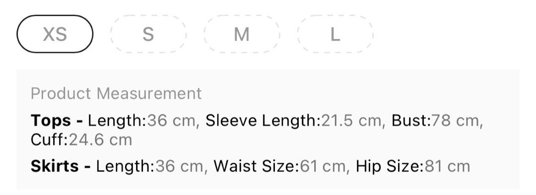 Size chart deals for shein