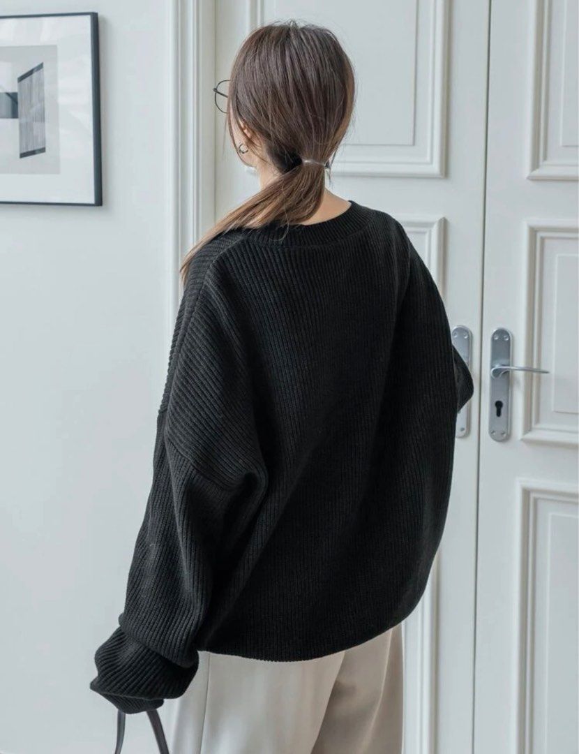 V neck drop sales shoulder oversized sweater