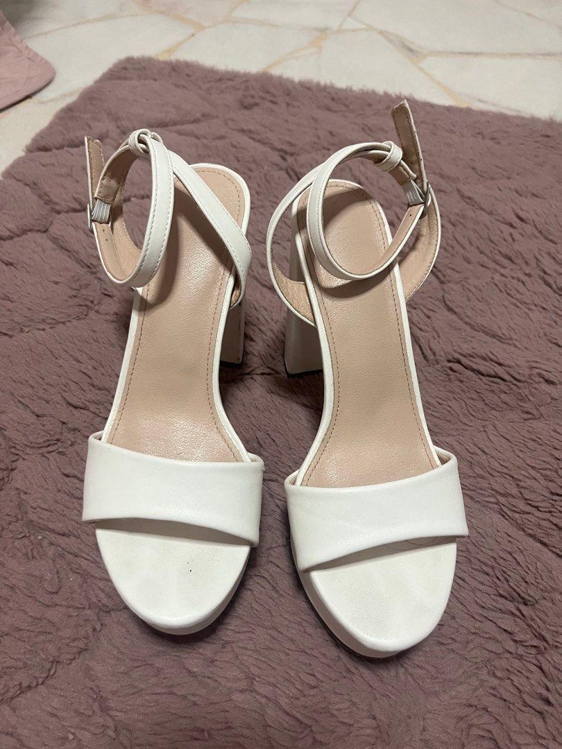 White 3 shop inch block heels