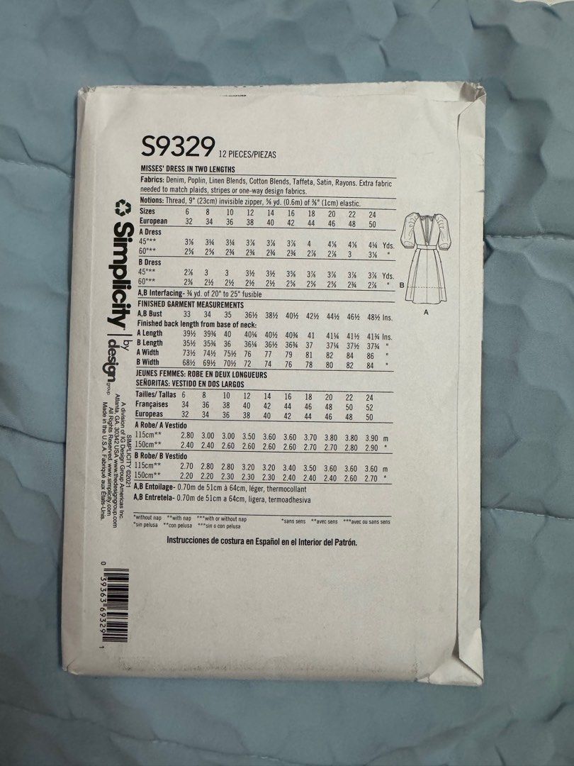 S9329, Simplicity Sewing Pattern Misses' Dress in Two Lengths