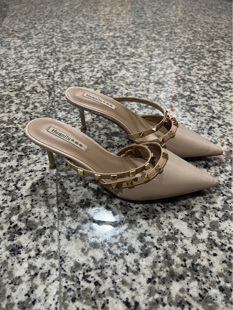 Beige studded heels top