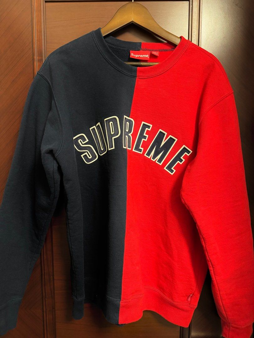 Supreme Split Crewneck Sweatshirt Black&Red / Large, 男裝, 上身及