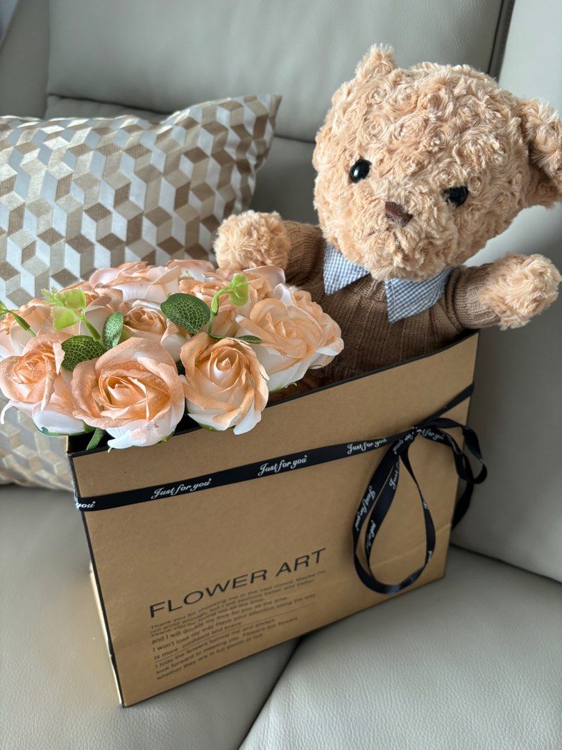 Faux flower teddy bear cheap