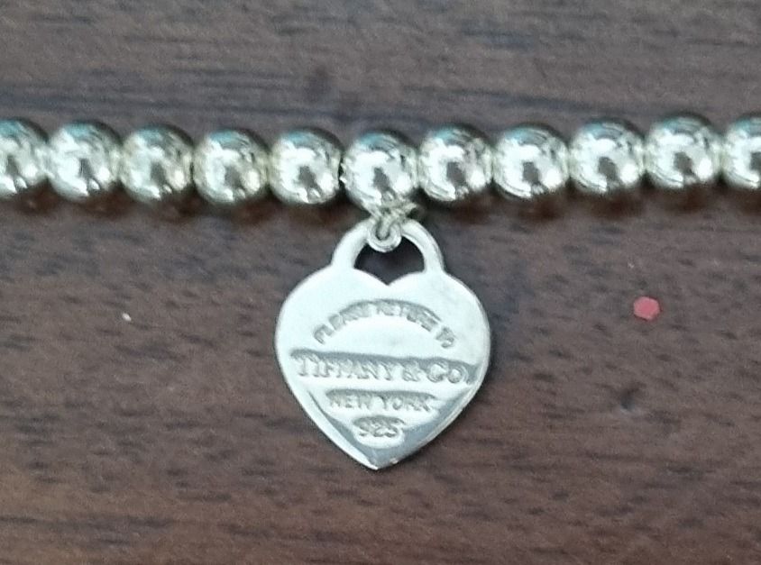 Tiffany Co Sterling Silver with Tiffany Blue Enamel Love Heart Tag Bead Bracelet