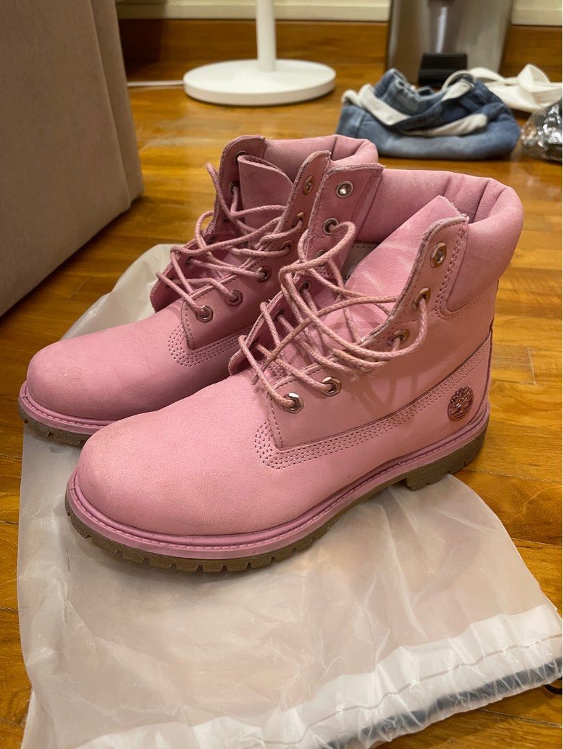 Timberland Leather Boots Pink Nellie Chukka Double WP Wide