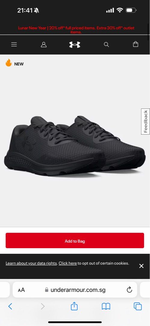 Under Amour UA Charged Pursuit 3 size UK10 US11 EU45 black brand