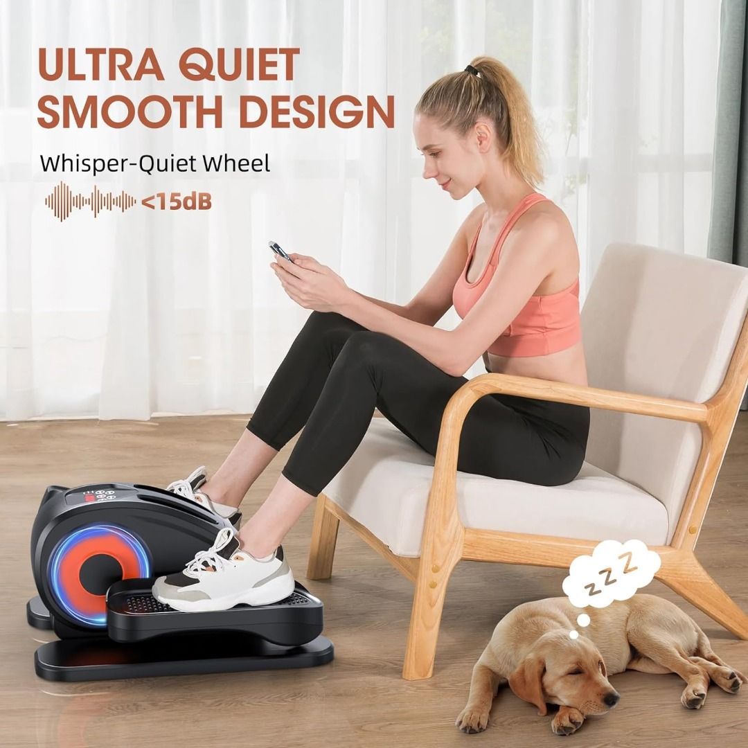 Under Desk Elliptical Electric Seated Pedal Exerciser Quiet Compact Mini Ellipse Leg Exerciser with Display Monitor Remote Control and 12