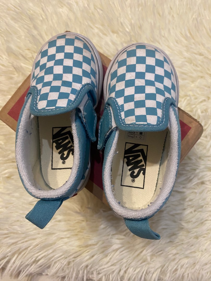 Checkered vans discount baby blue
