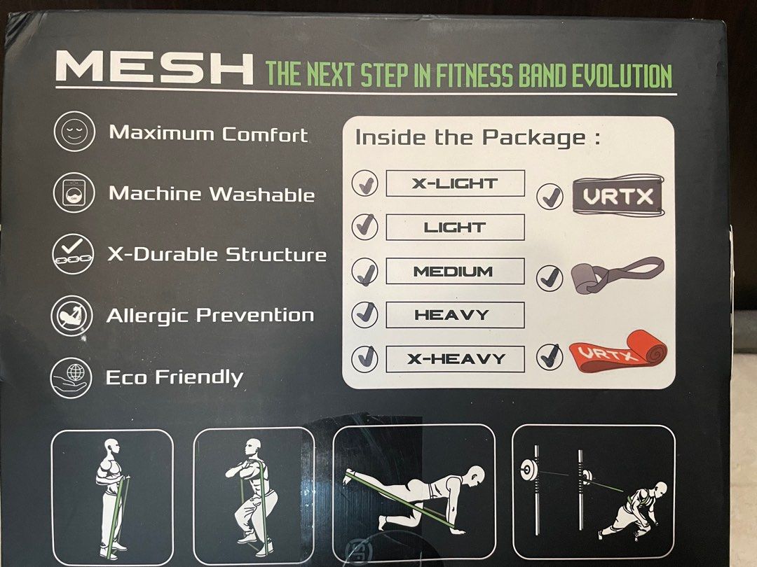 VRTX Mesh Exercise Bands Portable Workout Home Gym Travel Sports