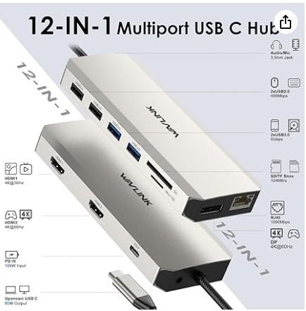 WAVLINK USB C Hub to DisplayPort and Dual HDMI for MST Docking