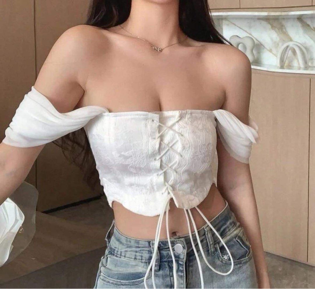 White Solid Lace Up Corset Top