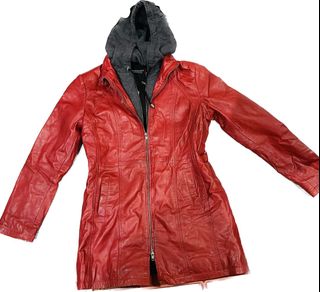Red leather long jacket hotsell