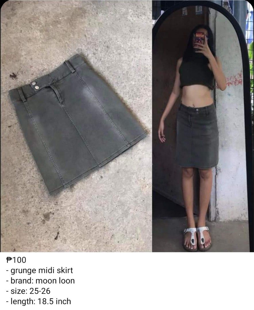 y2k grunge midi skirt wash green Women s Fashion Bottoms Skirts on Carousell