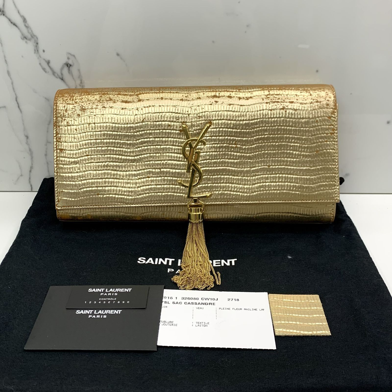 YVES SAINT LAURENT 326080 GOLD KATE WITH TASSEL CLUTCH 247001777
