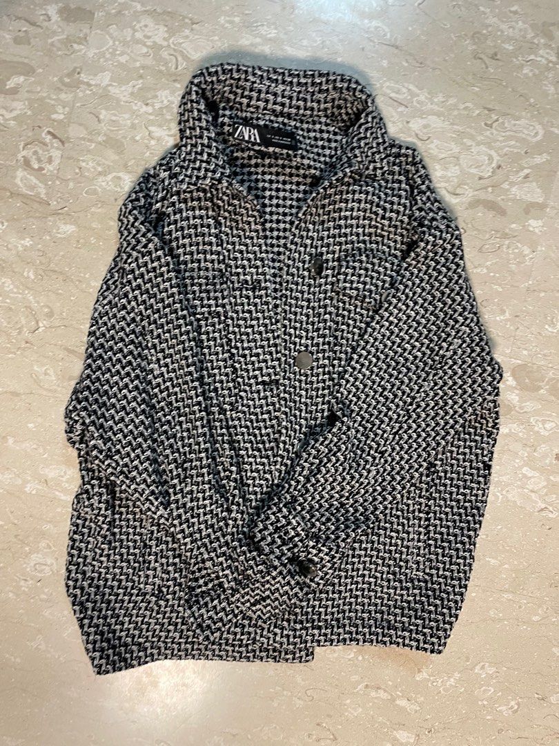 Zara black and shop white tweed jacket
