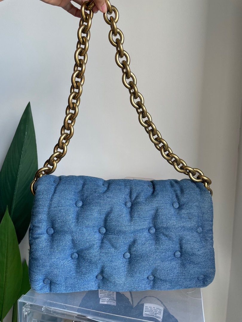 Zara denim quilted bag store