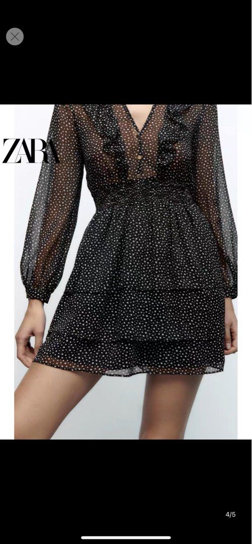 knee length dresses for ladies Zara Brown Mesh Polka Dot Strapless Dress