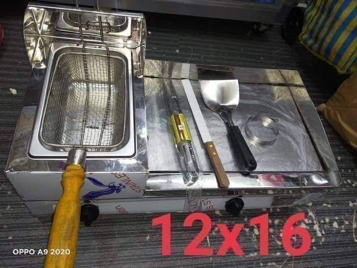 2 in 1 COMBI BURGER GRIDDLE WITH FRYER (Category: Cookware & Accessories) located in Caloocan City. Submitted by myleene3033133 (Listing ID 1282657564, Image 3). Description: 2 in 1 COMBI BURGER GRIDDLE WITH FRYER Good quality and may cover ang deep fryer FREEBIES:☺️💕 ✅ TONG, ✅BREADKNIFE, ✅EGGRING, ✅SPATULA 12x10- 12x12 - 12x14- 12x16- 12x18- 12x20- Stainless Body Metal Plate Automatic Ignition Burners.