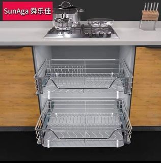 2 in 1 kitchen pull out basket ,dish rack organizer 304 stainless