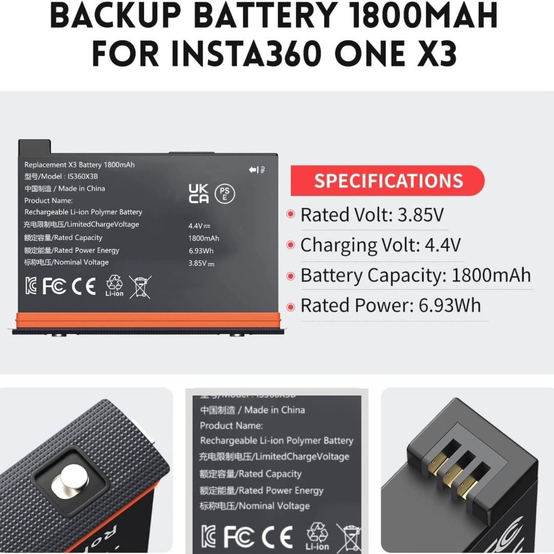 2 Packs Replacement Insta 360 x3 Battery 1800mAh and Battery 3-Channel Fast Charge Hub Compatible with Insta 360 x3 Accessories High Capacity Electric Core62863067044866114