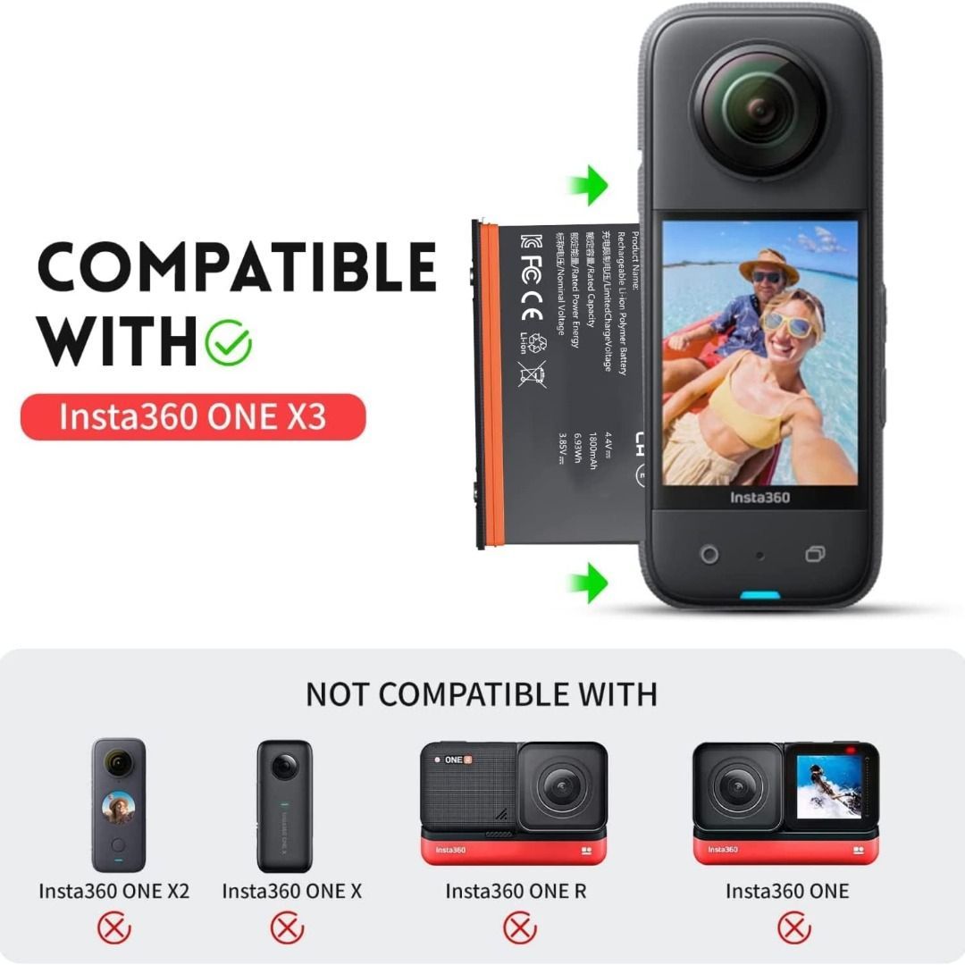 2 Packs Replacement Insta 360 x3 Battery 1800mAh and Battery 3-Channel Fast Charge Hub Compatible with Insta 360 x3 Accessories High Capacity Electric Core62863067044866113