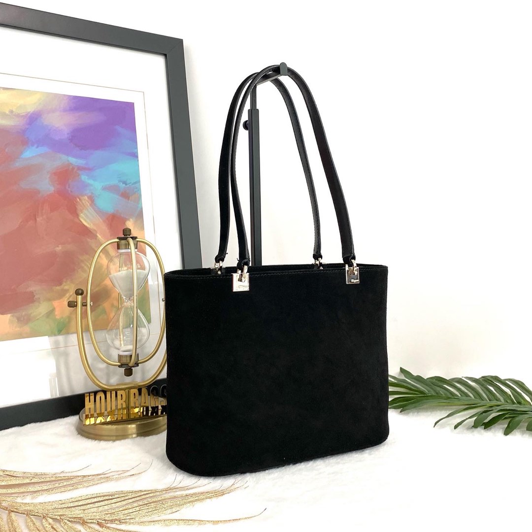 Authentic Ferragamo Black Color Velvet Suede Small Tote Bag in