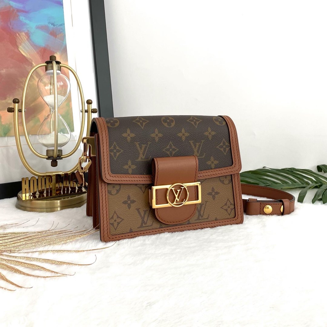 Authentic LV Reverse Monogram Mini Dauphine Shoulder Bag in GHW