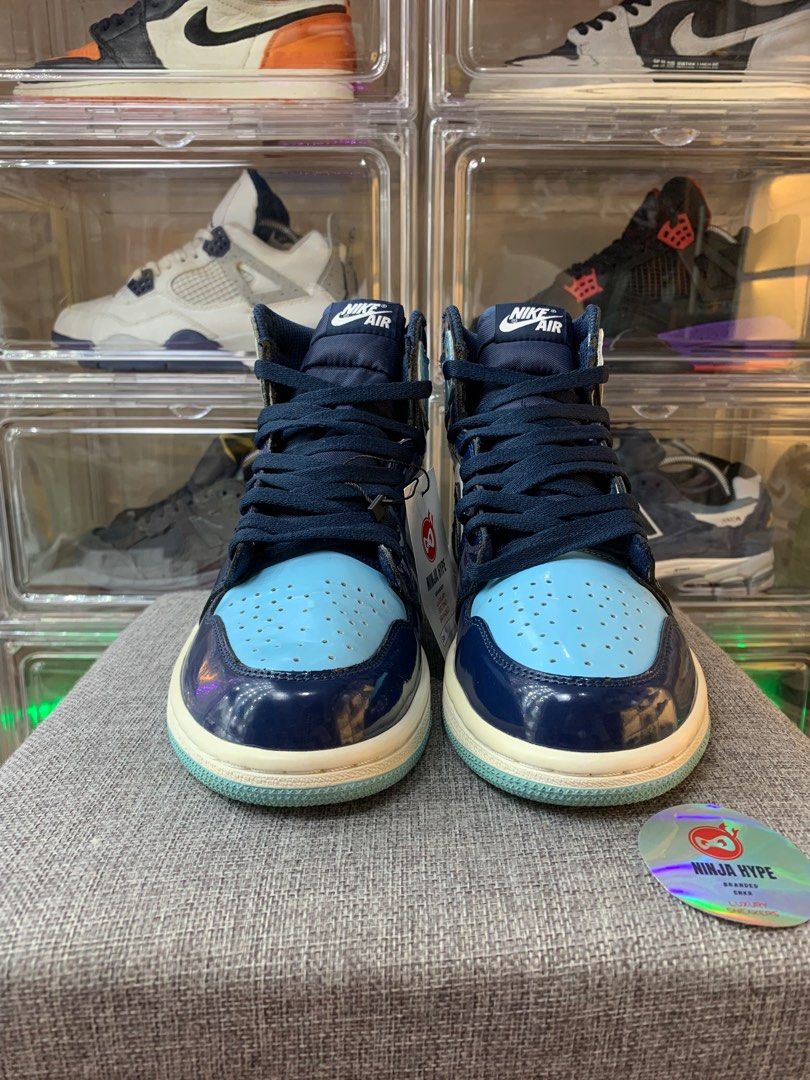 AIR JORDAN HIGH UNC PATENT, Fesyen Pria, Sepatu Sneakers di