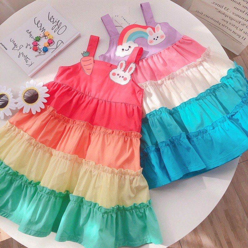Girls CNY dress pink rainbow layer girl dresses Babies Kids