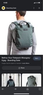 Bellroy Berloy Duo Totepack Tote Pack Versatile Convertible Backpack Mossygrey