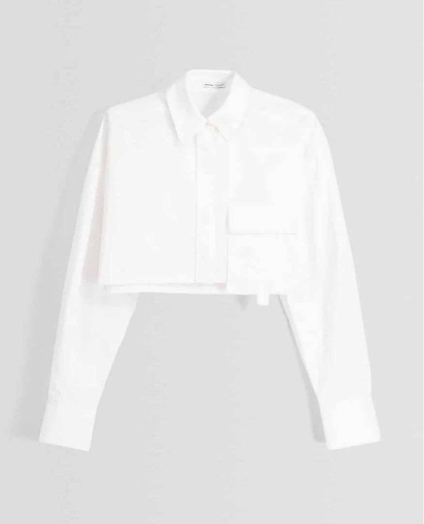 Long sleeve cropped poplin shirt with straps