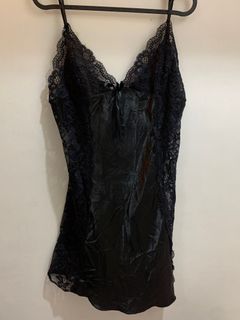 Black Lingerie Slip Dress Lace Silk