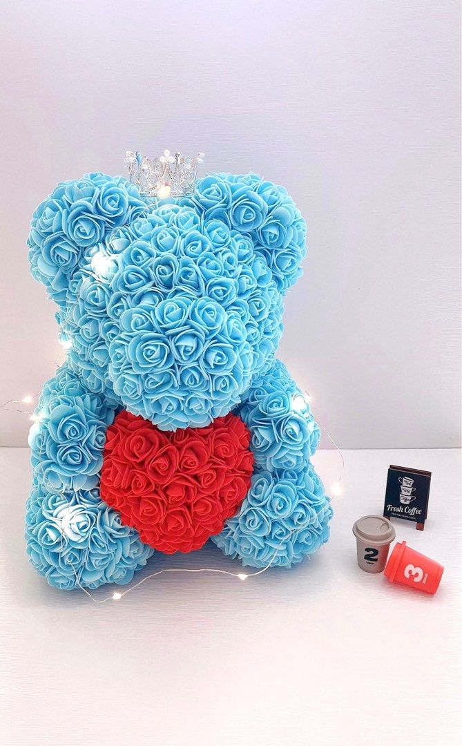 Blue rose bear shop with heart