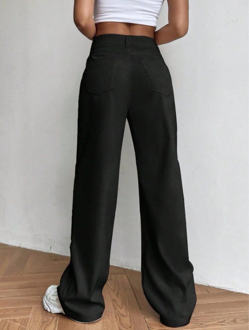 SHEIN EZwear Solid High Waist Straight Leg Pants