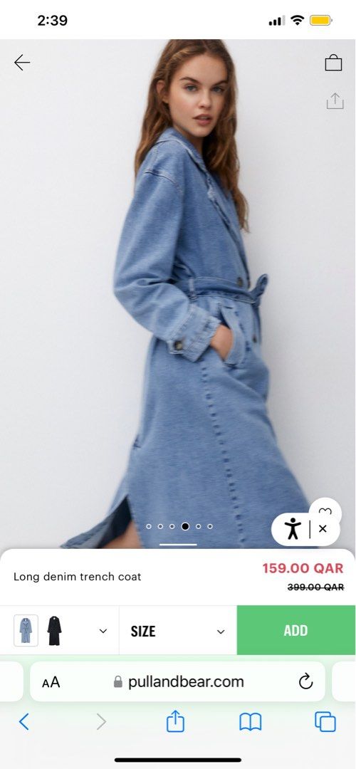 BNWT Pull Bear Blue Long Denim Trench Coat